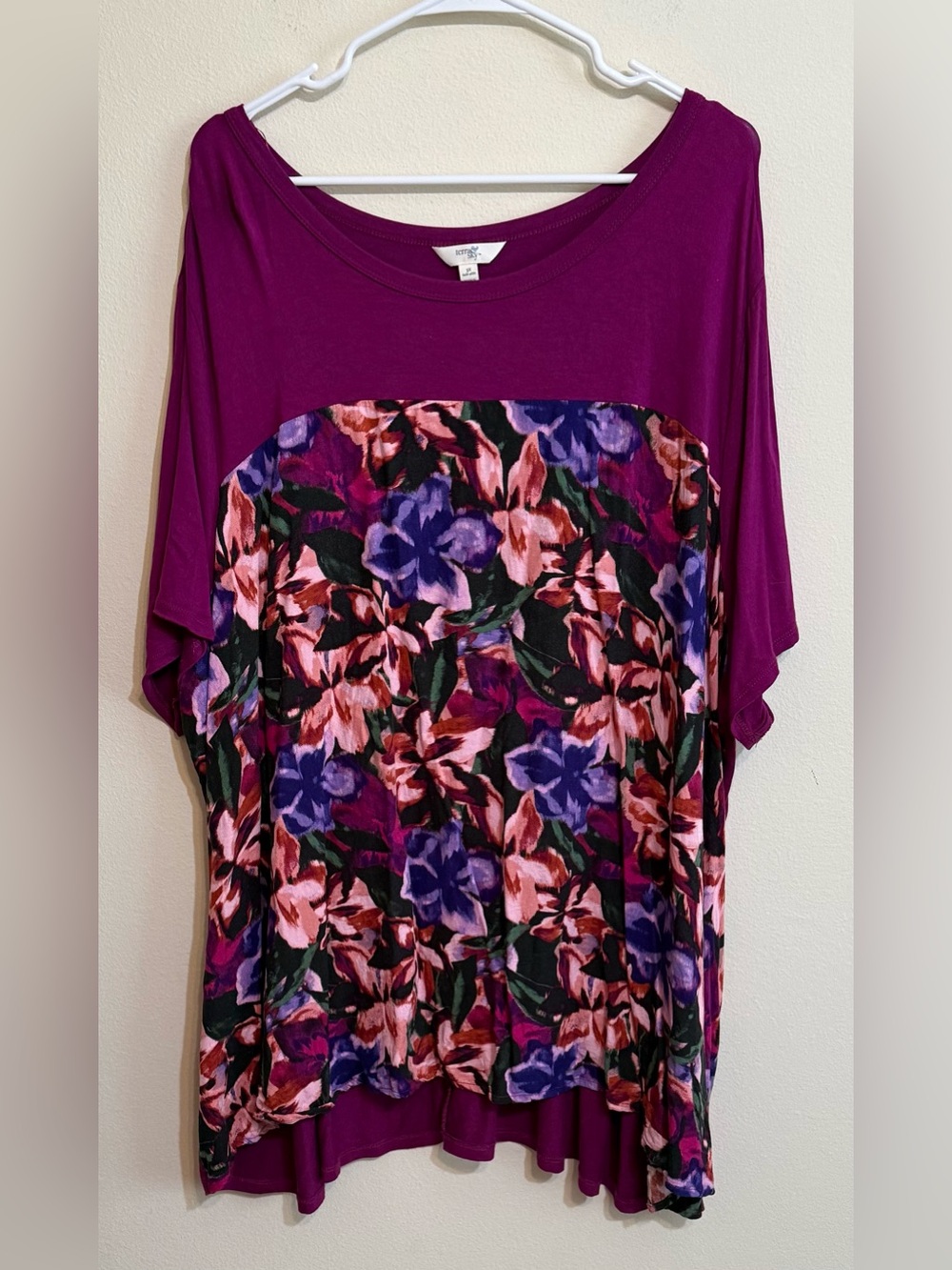 Terra & Sky Purple Floral Short Sleeve Scoop Neck Top 3X